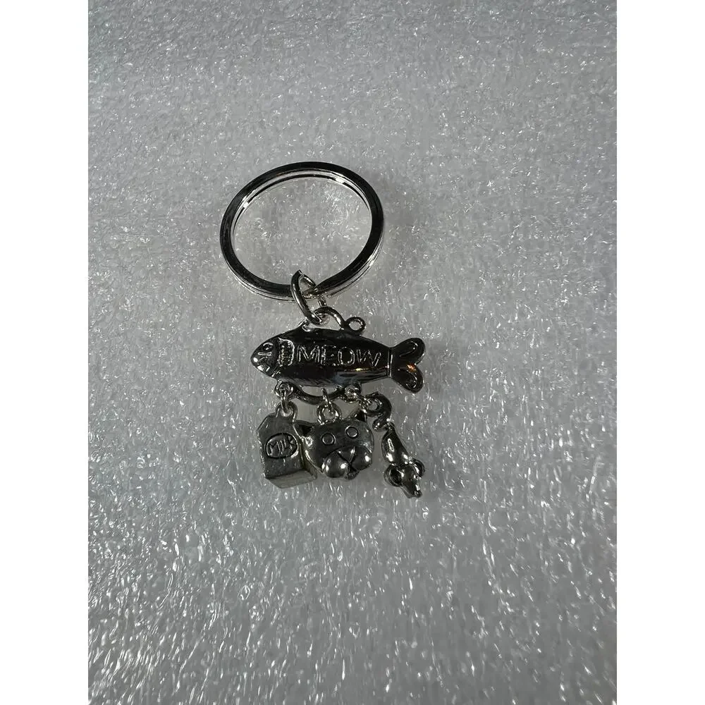 Cute Kitty Cat Meow Cat Person Pet Mom Dad Cat Lover Retro Keychain NEW